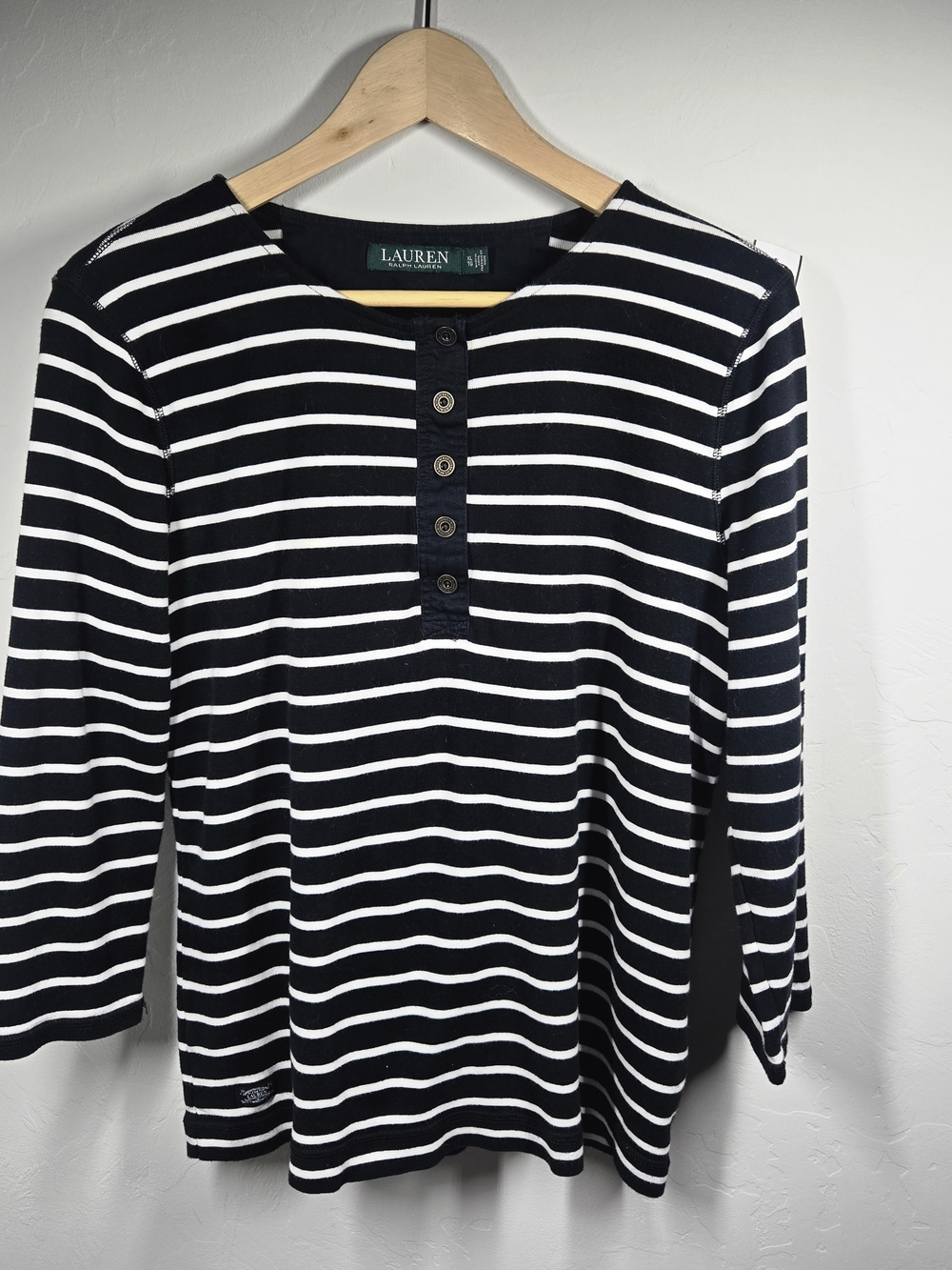 Lauren Ralph Lauren Black & White Striped Henley Top
